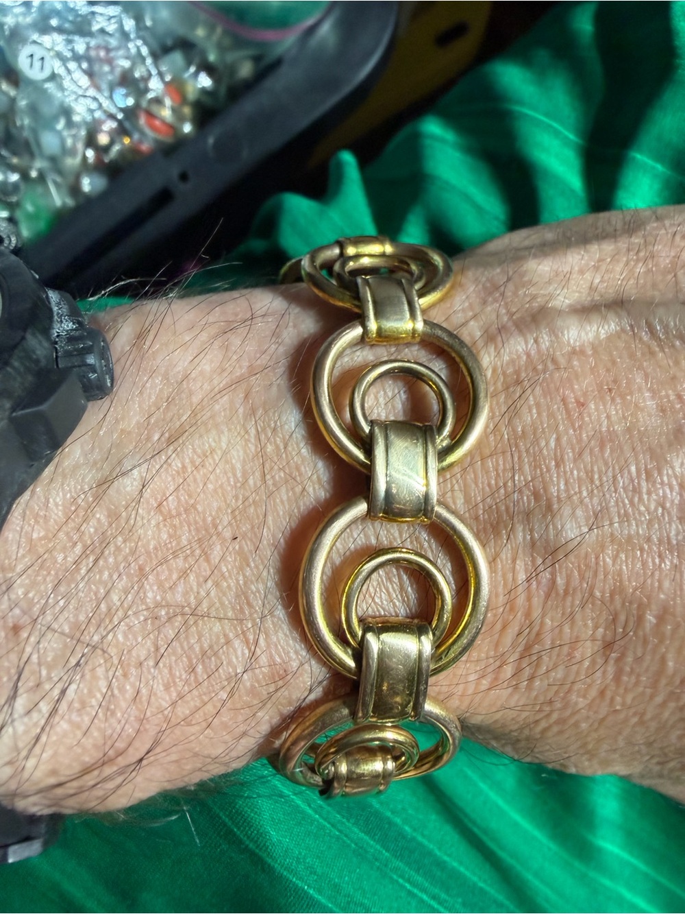 Vintage Plaque Or Lamine Gold-Tone Circular Link Bracelet